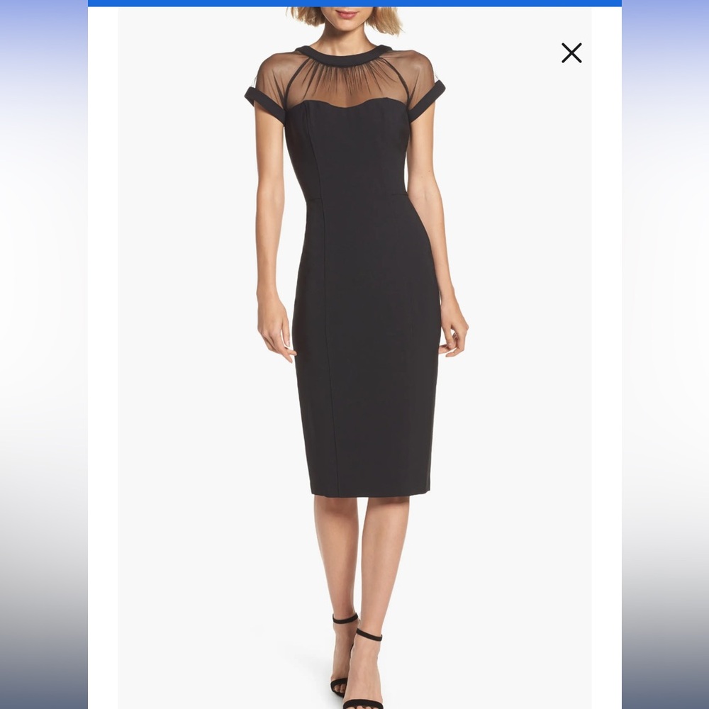 Maggy London Illusion Yoke Crepe Cocktail Dress, fits like a 4 (no tag), black